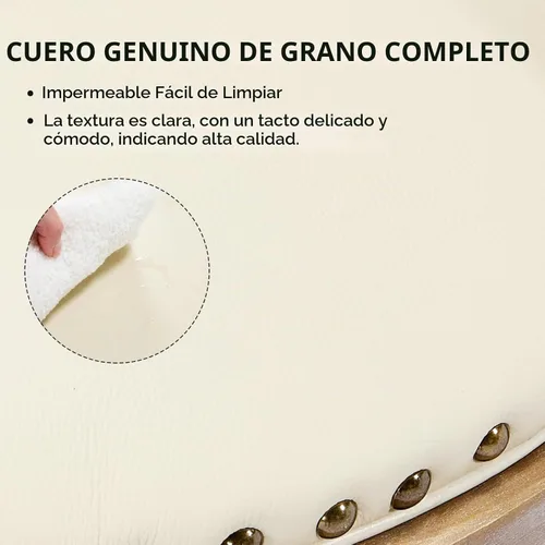 Vista 3 de RAINMOOD Taburetes de bar giratorios de cuero genuino beige mostrador de barra de madera con reposapiés para cocina, comedor, sala de estar