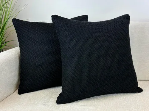 Vista 2 de Aiking - Juego de 2 fundas de almohada suaves y decorativas, de doble cable, 18 x 18 pulgadas, color negro