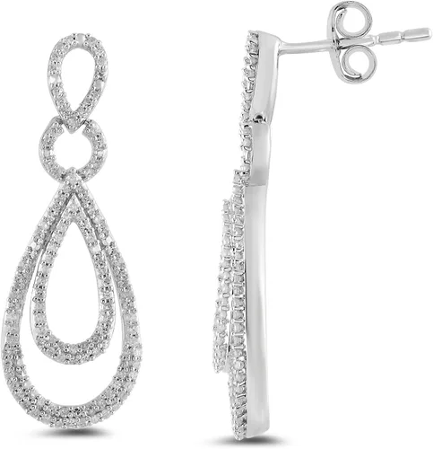 Vista 2 de Arete de plata fina con gotas con diamantes (12 quilate en peso total)