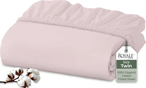 Vista 93 de Royale Linens Sábana bajera ajustable de 100% algodón orgánico - Tejido de percal - Sábanas bajeras de bolsillo profundo súper suaves - Sábana