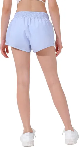 Vista 5 de Aurefin Pantalones cortos deportivos para niñas, pantalones cortos ligeros para correr para adolescentes, niñas, pantalones cortos deportivos