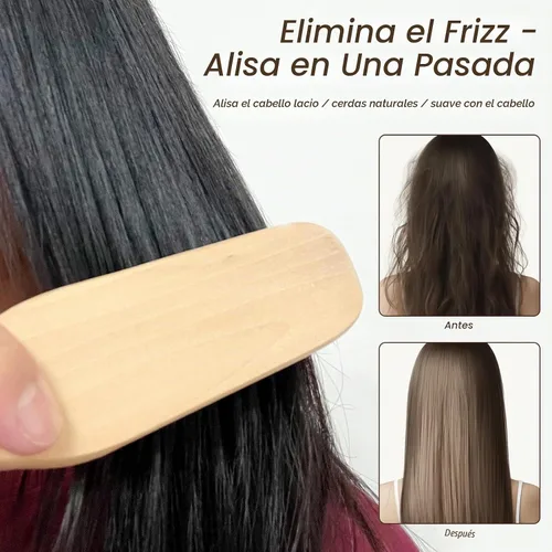 Vista 2 de Peine profesional para alisar el cabello, herramienta antiestática de peluquería de salón de madera de doble cepillo, marrón