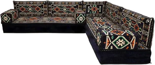 Vista 42 de arabicsofa Juego de asientos Jalsa en forma de L – Majlis árabe hecho a mano con almohadas de respaldo
