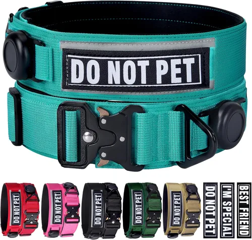 Vista 11 de Collar táctico para perro con soporte Airtag para perros medianos, collar negro de 2 pulgadas de ancho Gift 3 Patches, Military Heavy Duty Dog