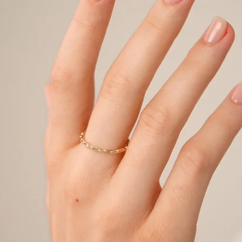 Vista 2 de GELIN Anillo de cadena de oro macizo de 14 quilates para mujer, anillos apilables de oro de 14 quilates, tamaños 5 a 9