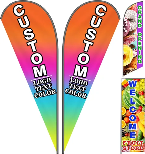 Vista 9 de Banderas de pluma personalizadas para publicidad con kit de asta, letrero de bandera abierta personalizada de doble cara con logotipo para Bandera