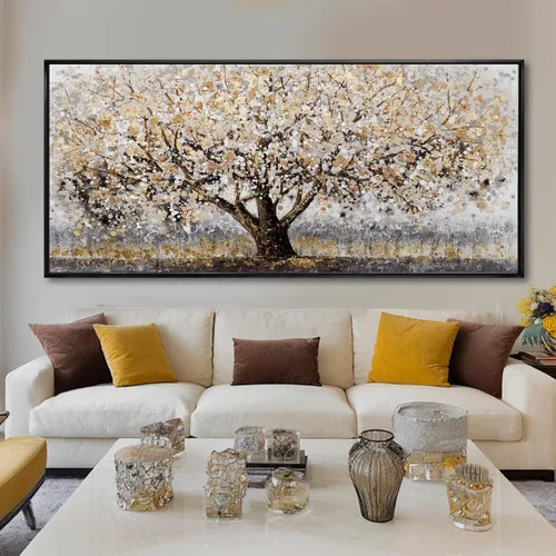 Vista 9 de CHUDANHAO Arte abstracto de graffiti gris para pared, pintura de árbol grande, impresiones fotográficas doradas, arte moderno en lienzo