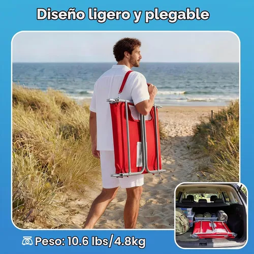 Vista 6 de DUMOS Sillón para exteriores, silla de bronceado de playa con orificio para Rojo