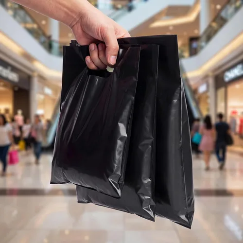 Vista 7 de Saintrygo 120 bolsas de compras negras de 2.36 mil con asas de 6 x 8/8 x 12/10 x 14 pulgadas, bolsas de plástico reutilizables para regalo, bolsas