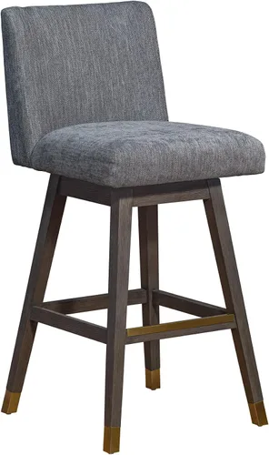Vista 35 de Armen Living Sicily Modern Farmhouse Taburete giratorio de madera de nogal de 26 pulgadas de altura para encimera de isla de cocina, en piel Crema