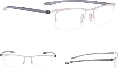 Vista 2 de Paquete de 3 lentes de lectura de medio borde con brazos ligeros, Paquete de 3 plateados.