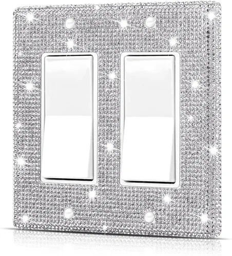 Vista 7 de Dengduoduo Placas de pared, cubierta decorativa para interruptor de luz, cubiertas decorativas de tomacorrientes, diamantes de imitación plateados