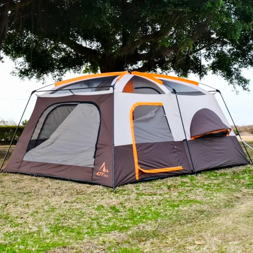 Vista 8 de KTT Extra Large Tent 12-14 Person,Family Cabin Tents,2 Bay-Windows,2 Rooms and 3 Doors 3 Windows with Mesh,Waterproof,Straight Wall,Double Layer,Big