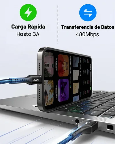 Vista 4 de Cable de carga múltiple corto de 1 pie, paquete de 2 cables de carga 3 en 1, cables universales trenzados para teléfono con conectores