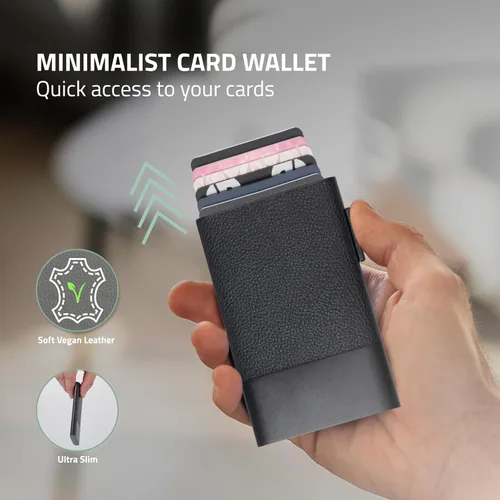 Vista 9 de Fidelo Cartera minimalista para hombre – Soporte delgado para tarjetas de crédito con clip para dinero, bolsillo frontal con bloqueo RFID, Cuero sin