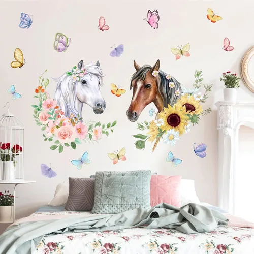 Vista 6 de Calcomanías de pared de caballos, calcomanías de animales de granja, calcomanías para despegar y pegar, decoración de caballo salvaje