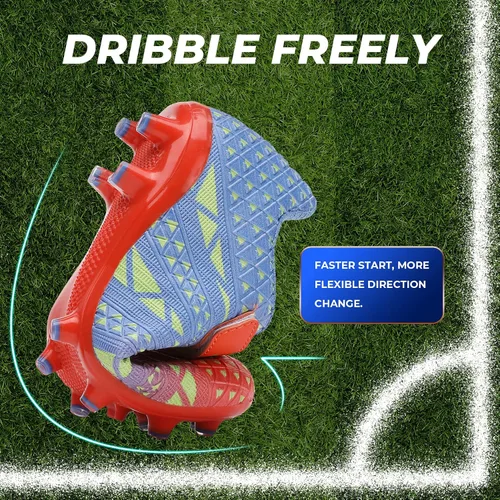 Vista 6 de ASHION Botines de fútbol unisex para niños y niñas, para césped firme, sin atar, zapatos de fútbol duraderos