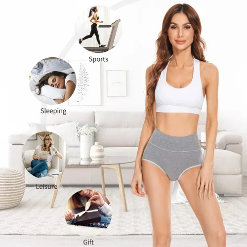 Vista 4 de Migbean Ropa interior de algodón para mujer, de cintura alta, calzones elásticos, paquete múltiple