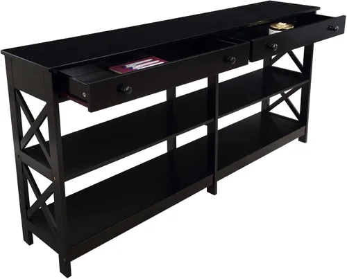 Vista 4 de Convenience Concepts Oxford - Mesa consola de 2 cajones con estantes, 60 pulgadas, color negro