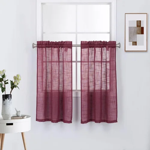 Vista 10 de Diamond Home Linens 2 paneles cortos con bolsillo para barra, filtrado de luz, de lino, texturizado, para ventanas pequeñas, 27 pulgadas de ancho x