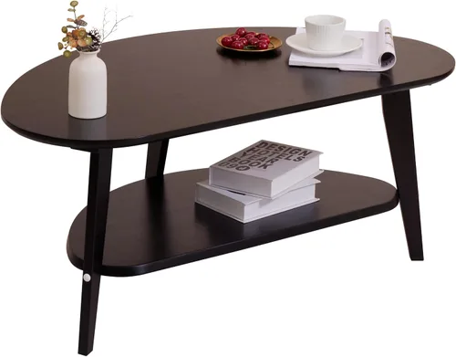 Vista 8 de Mesa auxiliar moderna de mediados de siglo, mesas de centro ovaladas con almacenamiento para sala de estar, mesa central de madera maciza de 2