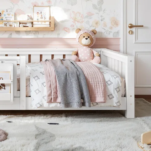 Vista 2 de Bellemave Cama Montessori blanca con valla y listones