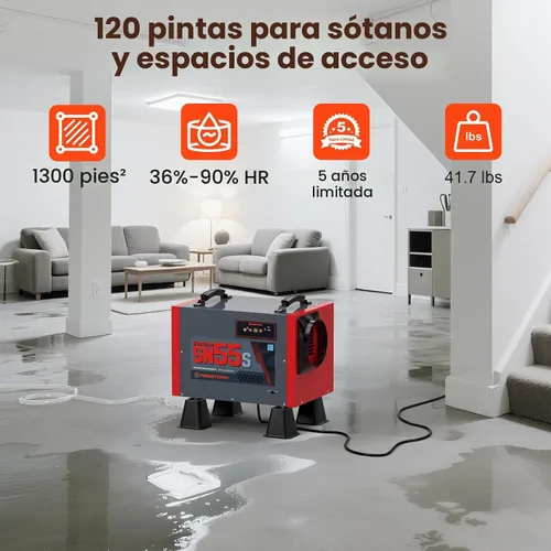 Vista 6 de Abestorm - Deshumidificador Energy Star de 120 pintas con manguera de drenaje para espacio de arrastre Rojo