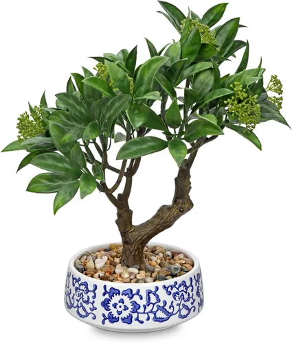 Vista 11 de Árbol Bonsái Artificial, Pequeño Árbol Bonsái de Laurel de Bahía de 13" Árbol Bonsái de Interior Planta Falsa en Maceta Planta Decorativa Falsa