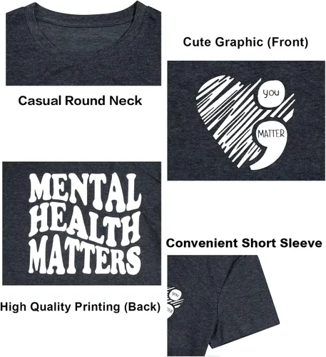 Vista 4 de LOTUCY Mental Health Matters - Camiseta divertida para mujer, terapeuta y psicóloga, camiseta para concientización sobre enfermedades cerebrales
