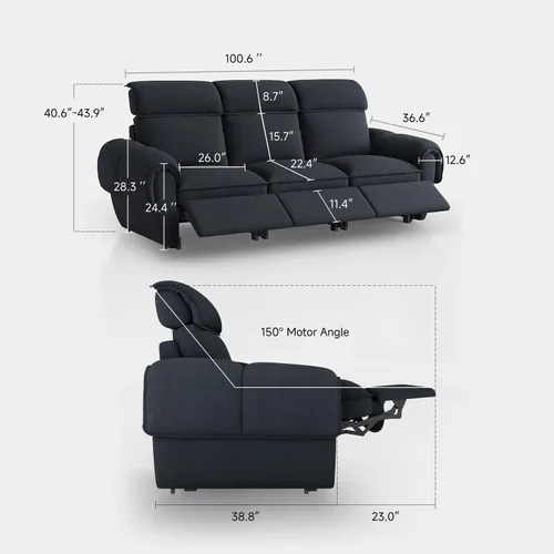 Vista 2 de ALIVING Sofá modular seccional, sofá reclinable de 3 plazas para sala de estar, gris oscuro Blanco hueso