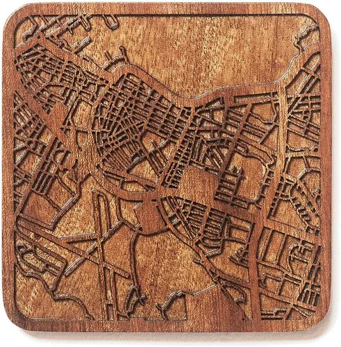 Vista 141 de Posavasos Amsterdam Map by O3 Design Studio, 1 pieza, posavasos de madera Sapele con mapa de la ciudad, hecho a mano, varias ciudades opcionales