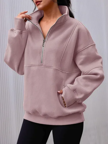 Vista 4 de AUTOMET Women's Half Zip Oversized Sweatshirts Fleece Long Sleeve Hoodies Casual Sweaters with Pockerts
