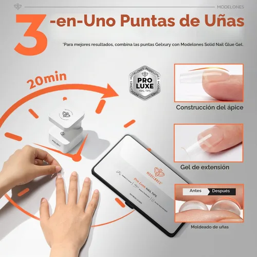 Vista 4 de modelones Pro Luxe - Puntas instantáneas de uñas postizas en gel de extensión cuadrada mediana