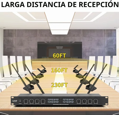 Vista 2 de XTUGA YT8 Sistema de micrófono inalámbrico para conferencias, micrófonos de escritorio de 8 canales UHF 540MHz-599.5MHz,PLL bloqueado,Micrófonos