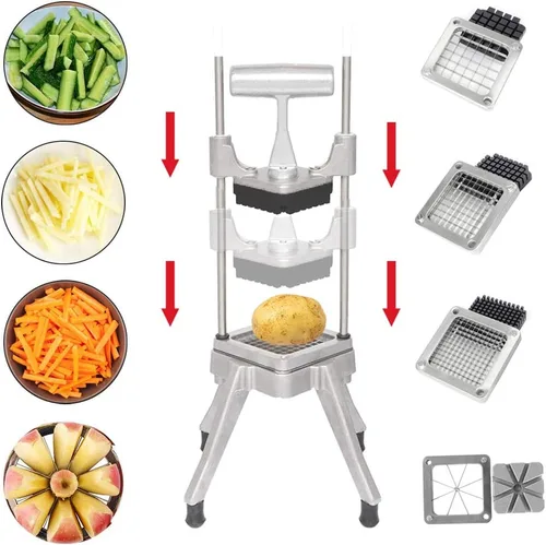 Vista 3 de ROVSUN Cortador de verduras comercial con 4 tamaños de cuchillas, cortador de patatas y papas fritas, cortador de frutas de acero inoxidable