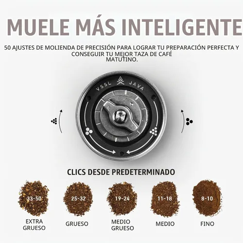 Vista 5 de VSSL - Molinillo de café manual Java G45 Premium, molinillo de café portátil para acampar o senderismo, prensa francesa de mango recto, goteo Negro