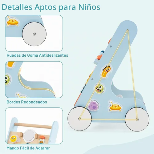 Vista 5 de INFANS Andador de madera para bebés con centro de actividades, andador
