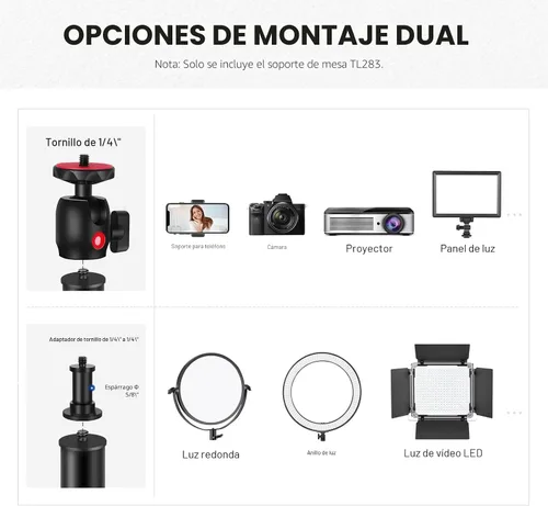 Vista 4 de NEEWER Soporte de escritorio extensible para cámara con cabeza de bola, soporte de luz de mesa ajustable de 17"-40" con tornillo de 1/4