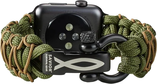 Vista 25 de Savior Survival Gear - Correa de repuesto para Apple Watch de 1.65”/42 mm, hecha de 550 cuerda de paracaídas con grillete ajustable de acero Negro