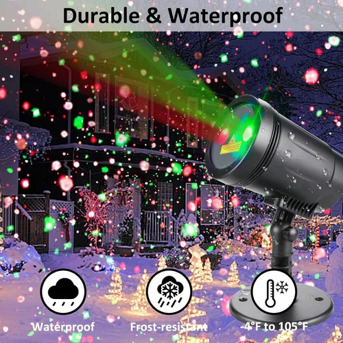 Vista 4 de Proyector de luces de Navidad al aire libre, luces láser de Navidad foco espectáculo de estrellas rojas y verdes con control remoto inalámbrico RF