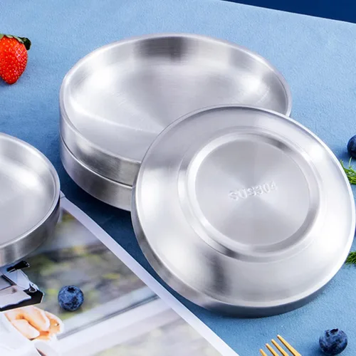 Vista 3 de Incauca Platos de salsa de soja de acero inoxidable de 3.5 pulgadas, mini cuencos de doble pared para chips y salsas, moldes de salsa, tazas