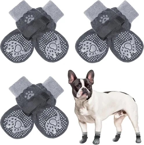 Vista 35 de SCENEREAL 6 piezas de calcetines antideslizantes para perros para prevenir lamido de patas para pavimento caliente/frío, calcetines de agarre