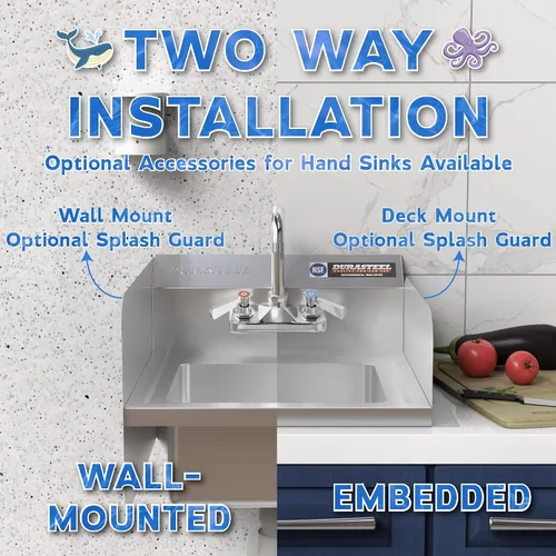 Vista 6 de DuraSteel Fregadero de acero inoxidable - Fregadero de cocina comercial de montaje en pared NSF - Fregadero de mano pequeño con lavabo de 12 x 10 x