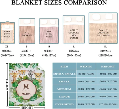 Vista 3 de Manta personalizada de animales bebés para niños y niñas, mantas personalizadas con nombre, manta ligera de franela suave para ropa de cama, sofá