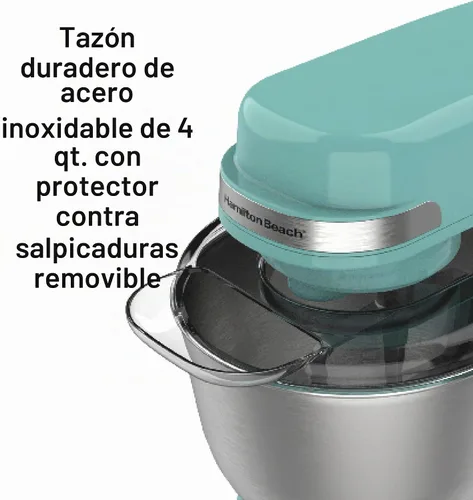 Vista 6 de Hamilton Beach Batidora eléctrica de pie, 4 cuartos, gancho para masa, accesorios de batidor plano, protector contra salpicaduras, 7 velocidades