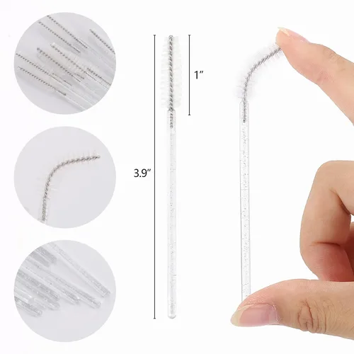 Vista 2 de Tbestmax 50 varitas de rímel desechables, brocha de cristal para extensiones de pestañas, pestañas de ojos y cepillo de maquillaje (blanco)