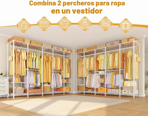 Vista 5 de H50 Perchero de ropa extra grande, perchero de ropa resistente, armario portátil independiente, percheros para colgar ropa, armario ropero 89.8'' An