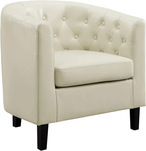 Vista 8 de Naomi Home Emma Faux Leather Tufted Barrel Accent Chair - Cream Solid wood frame, sturdy legs and easy-clean faux leather create lasting comfort for