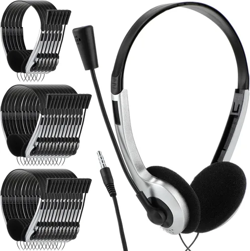 Vista 7 de Yunsailing Paquete de 30 auriculares para aula con micrófono, negro