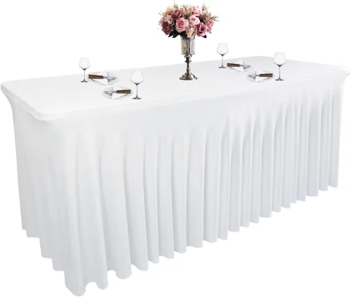 Vista 19 de Paquete de 2 Faldones de Mesa Rectangulares Negros, 48L x 24A x 30Al Pulgadas, Manteles Ajustados de Spandex Elástico, Resistentes a las Arrugas